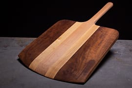 Wooden pizza peel made from scrap wood
