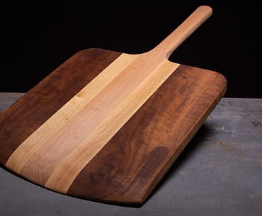 Wooden pizza peel made from scrap wood